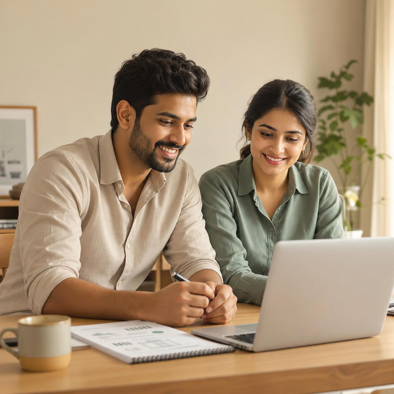 Working professionals reviewing their finances together